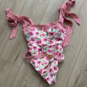 Floral Pink and White Swimsuit with chain accent / NWT